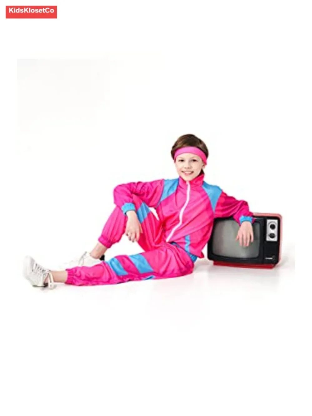 Kids Boys 80s Retro Tracksuit Costume Set with Headband Long Sleeve